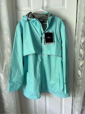 New Charles River Womens Hooded Reflective Rain jacket full zip plus sz 5XL NWT